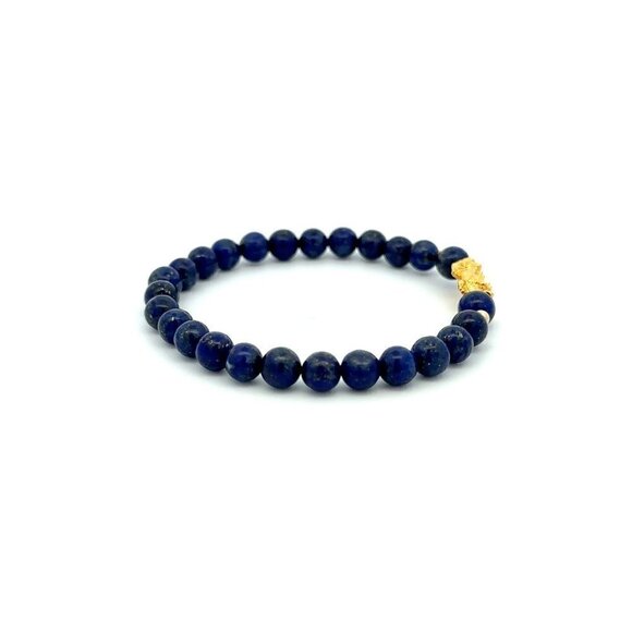 18K Gold Dragon Pixiu Piyao Lucky Bracelet Beads Gemstone Lapis Lazuli 6mm - Picture 5 of 5